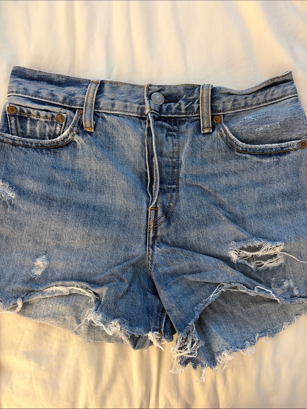 Levi's Light Blue Distressed Denim Cutoff Shorts